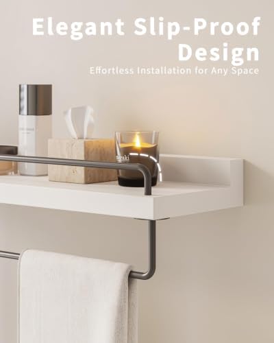 Seocry Bathroom Shelves, Wall Shelf Set of 3, Floating Shelves, Shelves for Room Wall, Bathroom Decor (White Grey, 15.7 