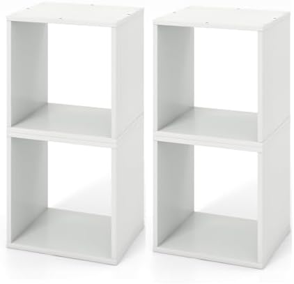 Giantex 4 Cube Bookshelf Organizer, 2-Tier Stackable Cube Storage Organizer, Small Wooden Open Book Shelf with Anti-topp