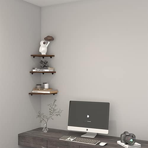 WIFTREY Wall Mount Floating Corner Shelves Set of 3, Hanging Rustic Wall Storage Corner Shelf for Bedroom, Living Room, 