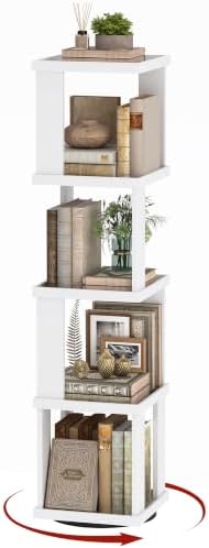 TUTOTAK 5-Tier 360°Rotating Bookshelf, Narrow Book Shelf, Corner Bookcase