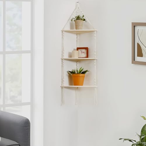 Artilady Corner Shelves Macrame Wall Hanging, 3 Tier Boho Storage