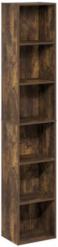 Furinno LUDER 6-Tier Narrow Book Shelf, Slim Bookshelf, Amber Pine