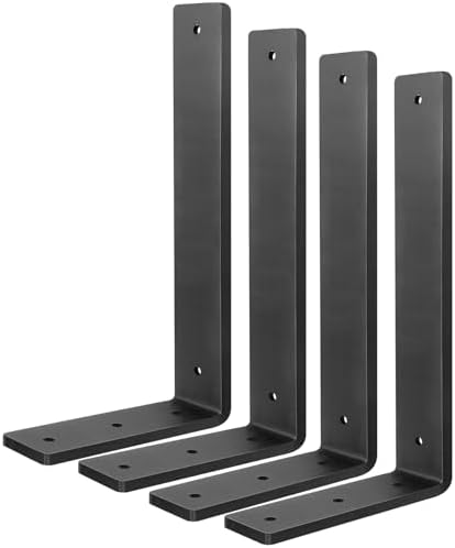 Floating Shelf Bracket 12 Inch, 4 Pack Heavy Duty Shelf Brackets, Black Wall Shelf Bracket for DIY Decorative with Mount