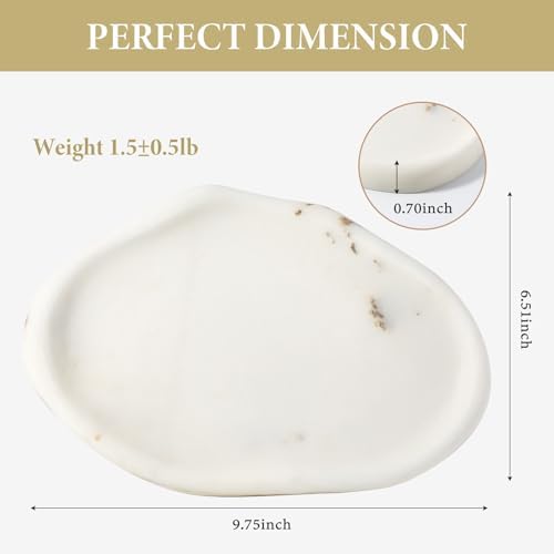 Koville Luxurious White Marble Vanity Tray, Cloud Shape Serving Stone Key Tray for Home Decor, 10"x7" Bathroom Marble St