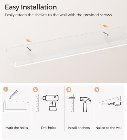 HBlife 48 Inches Invisible Wall Floating Bookshelf for Kids and Nursery, Clear Acrylic Shelves for Figures, 16 Inch Stud