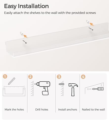 HBlife 48 Inches Invisible Wall Floating Bookshelf for Kids and Nursery, Clear Acrylic Shelves for Figures, 16 Inch Stud