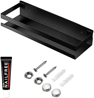 Rustproof Metal Storage Floating Shelves Wall Mounted Rectangular Shelf for Bedroom,Bathroom, Living Room, Kitchen, and Laundry Room,Nail-Free Wall-Mounted Shelves（11.8 Inch Black）
