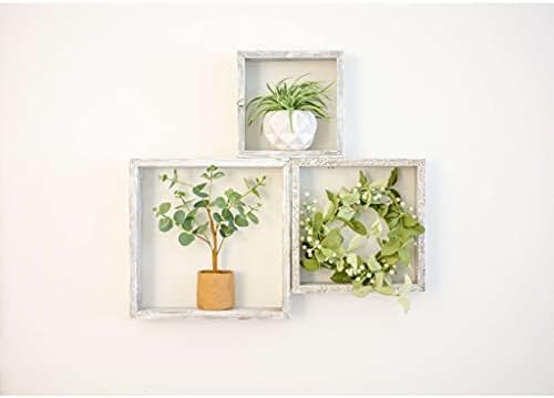 BARNWOODUSA Whitewash Rustic Shelves, Square Floating Wood Shadowbox, Home