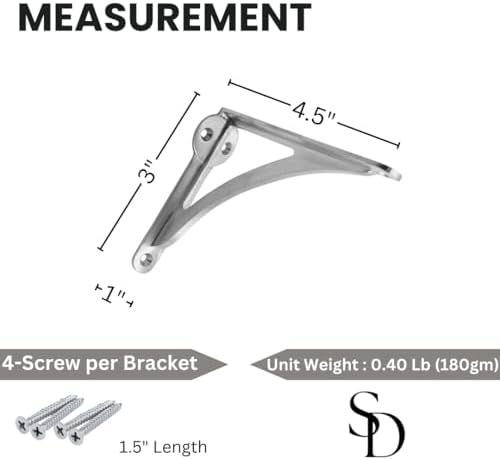 Brushed Nickel Shelf Bracket L-Shaped 4.5" Brass, Stylentdecor Wall Mount