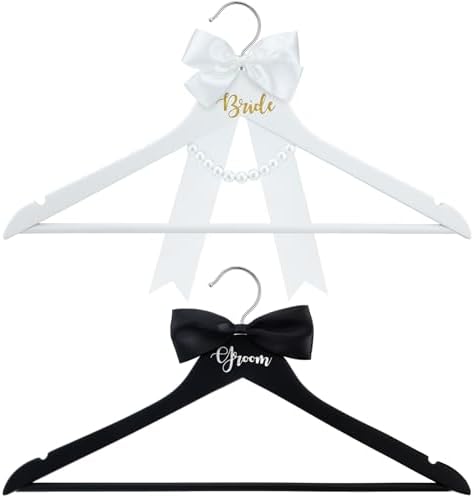 FillTouch 2 Pack Bride and Groom Wedding Hangers,Black and White,Classic
