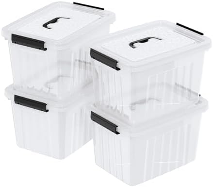 4-Pack Storage Bins with Latch Lids, Clear Plastic Storage Box, 18 L