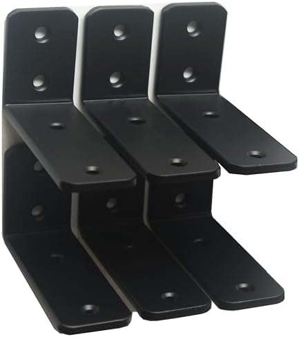 6 Pack - L 4" x H 2" x W1.5, 5mm Thick Black L Shelf Bracket, Iron Shelf Brackets, Metal Shelf Brackets, Floating Shelf,