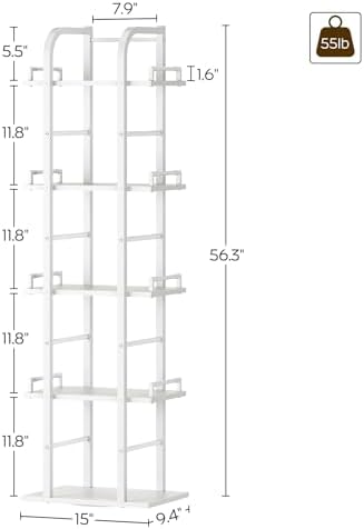YATINEY 5 Tier Rotating Bookshelf, Freestanding Corner Bookshelf, 360 Spinning Bookcase Tower, Tall Industrial Style Org