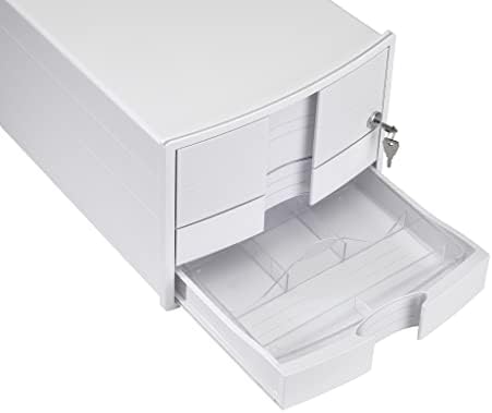 HAN IMPULS 2.0 Drawer Box Lockable with 3 Closed Drawers for DIN A4/C4 Including Labelling Labels, Document Box, Base with Pull-Out Lock, Furniture-Friendly Rubber Feet, 1018-12, White