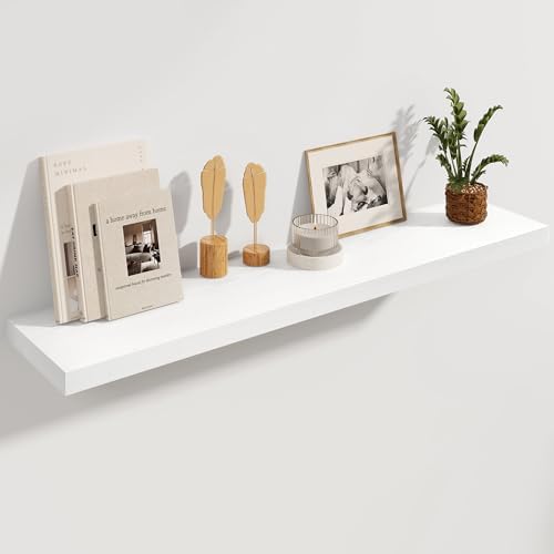White Floating Shelves 48 Inch Long, 8 Deep Floating Shelves for Wall, Rustic 48" Long Fireplace Mantel, Large 48 x 8 Wa
