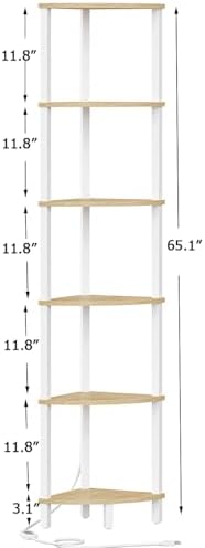 VIMBER 6-Tier Corner Shelf with LED Light, Industrial Corner Ladder Shelf, Rustic Display Shelf for Living Room, Bedroom