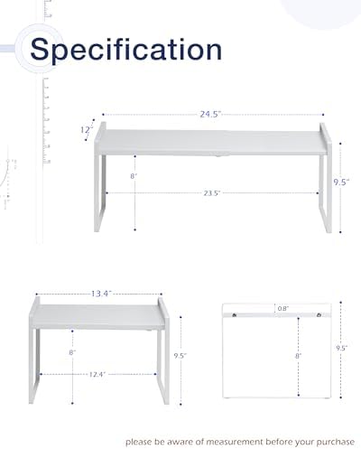 Nxconsu Expandable Shelf for Cabinets, Cabinet Shelf Riser, 12" White