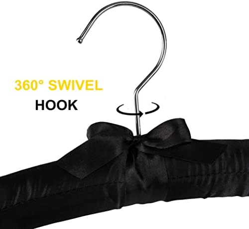 Amber Home 5 Pack Large Black Satin Padded Hangers for Women Clothing 17"