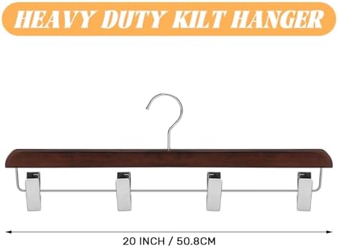 DoubleFill 8 Pcs Kilt Hanger 20 Inches Wooden Duty Skirt Hangers with 4 Clips for Closet (Nut Brown)
