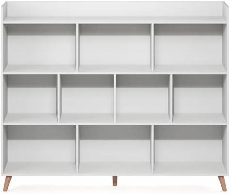 Furinno Claude Book Shelf, 10-Cube Mid Century Style Bookshelf, Bookcase, Storage Organizer with Wood Legs, 9.4" x 55.1"