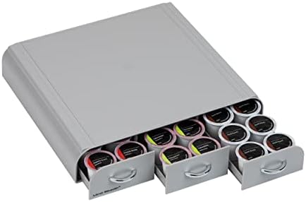 Mind Reader Single Serve Coffee Pod Organizer with 3 Drawers, 36 Pod Capacity, Countertop, 13.5"L x 12.25"W x 2.5"H, Gra
