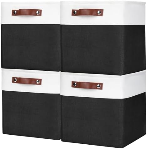 Bagnizer Collapsible Fabric Storage Cubes 11x11 Cube Storage Bins, 4 Pack Closet Baskets Box with Handles for Organizing