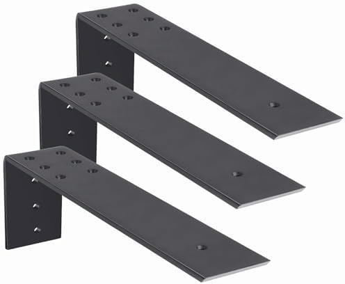 WEKIS 16 Inch Countertop Support Bracket, 3 Pack Solid Iron Steel Heavy Duty Hidden Floating L Shelf Brackets1/4 Inch Th
