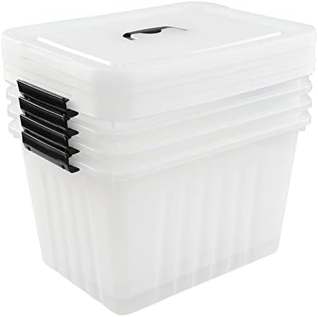 4-Pack 25 Quart Storage Boxes, Plastic Storage Latch Bin