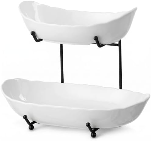 HBlife 2 Tier Large Fruit Bowl, Ceramic Fruit Basket for Kitchen Counter