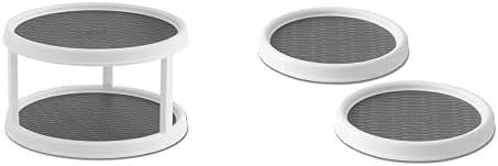 Copco Non-Skid Pantry Cabinet Lazy Susan Turntable, 9-Inch, White/Gray 2 & Non-Skid 2 Tier Turntable, 12-Inch, White/Gra