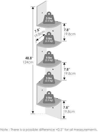 Furinno Rossi 5-Tier Floating Corner Shelf for Wall, Corner Zigzag Shelf Wall Mounted, Radial Wall Mount Shelves, for Ho
