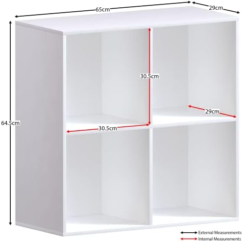 Vida Designs Durham Cube Bookcase Storage Organiser Living Room Bookcase Home Office Furniture (4 Cubes, White)