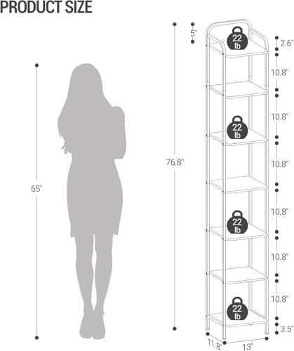 Hzuaneri Bookcase Bookshelf, Narrow Book Shelf, Industrial Corner Shelf