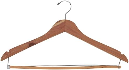 Household Essentials CedarFresh Cedar Coat Hangers, Pack of 4, 100% Eastern Red Cedar, Lockable Crossbar, Slip-Resistant Notches, and Chemical-Free Moth Deterrent, Non-Staining, Natural
