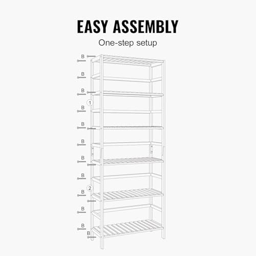 VEVOR 6-Tier Bamboo Shelf, Open Wood Bookshelf, Display Storage Rack Organizer, Freestanding Flower Plant Stand, Multifu