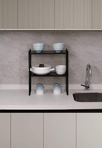 Nxconsu Stackable Cabinet Shelf Organizer 2 Pack, Wide Tall Black