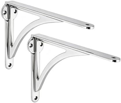 Khtumeware 100% Solid Brass Decorative Shelf Brackets, 4.5-inch Wall-Mounted Shelving Brackets, 2-Pack Polished Chrome V