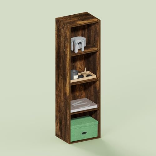 Hagen 4 Tier Organizer Bookcase, Bookshelf, Cube Storage, for Living Room, Home Office, Rustic Brown