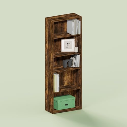 Hagen 5-Tier Bookshelf, 71 Inch Tall Bookcase, with Adjustable Shelves, for Living Room, Home Office, Study, Rustic Brow