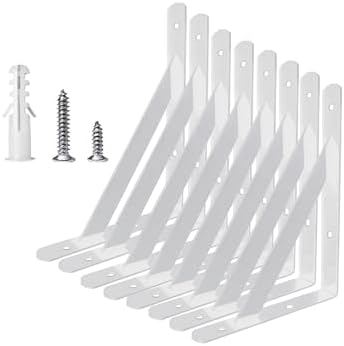 Heavy Duty Shelf Brackets Wall Mount Steel Bracket Wall Brackets for Shelves (White, 6 x 4 Inch-4 Pairs)