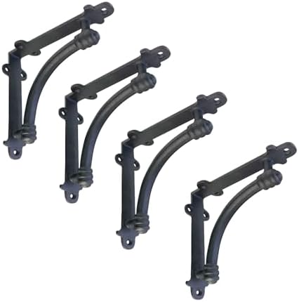 NACH Decorative Shelf Brackets, 4 Pack of 5.5 x 1.2 x 5.5 inch Black Cast Iron Shelf Brackets - Decorative Brackets for 