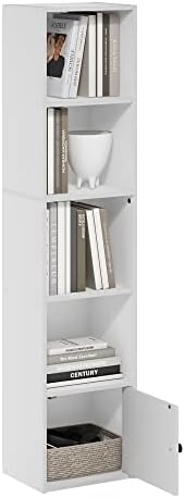 Furinno LUDER Book Shelf, 5-Tier Modern Bookshelf, Bookcase with 1 Door Storage Cabinet, 9.3 x 12 x 52, for Organization