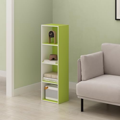 Hagen 4 Tier Organizer Bookcase, Bookshelf, Cube Storage, for Living Room, Home Office, Green/White