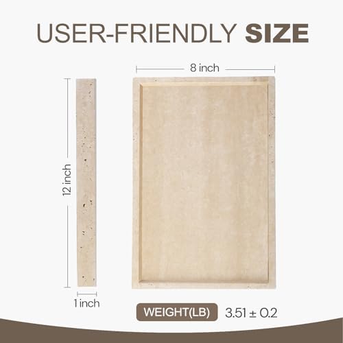 Koville Natural Travertine Tray, Coffee Table Vanity/Decorative Tray for Jewerly, Watch, Perfume Candle Storage for Bedr