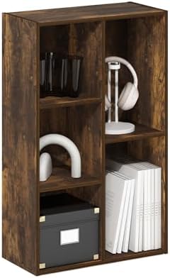 Furinno LUDER Book Shelf, 5-Cube Bookshelf, Open Storage Shelf Bookcase, Easy Assembly, 9.4" x 19.7" x 31.5", for Living