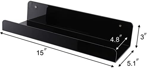 Sooyee 6 Pack Black Floating Shelves, 15 Inch Acrylic Shelves, Wall Mounted Bookshelf, Invisible Picture Ledge Display S