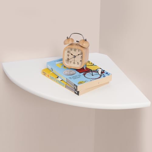Gieanoo White Corner Wall Shelf 16inch Solid Oak Wood Floating Corner Shelf with Wire Hole Corner Wall Storage Display S