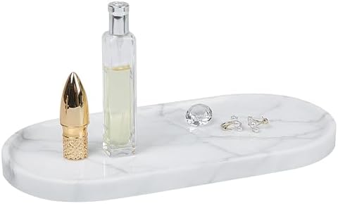 Natural Marble Tray 9.8”x4.7”x0.6” | Hand-Polished Oval Stone Tray for Bathroom Vanity & Jewelry Display – Durable, Uniq