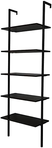 5 Tier Industrial Wall Mounted Bookshelf,Modern Ladder Bookcase Storage Organizer,Open Display Storage Rack,Plant Flower