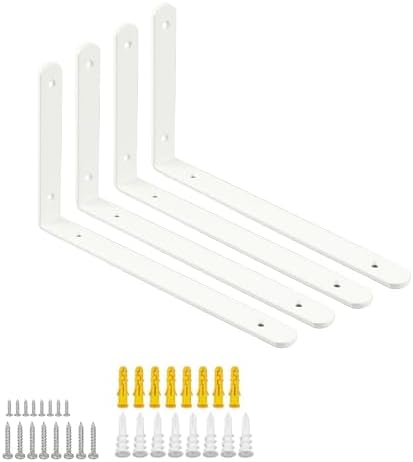 Mooche White Shelf Brackets, Heavy Duty Floating Shelf Bracket for Wood Shelves, Wall Mounted Metal L Brackets, Wall She